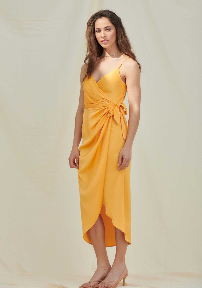 Tie Side Cami Wrap Midi Dress in Orange ...